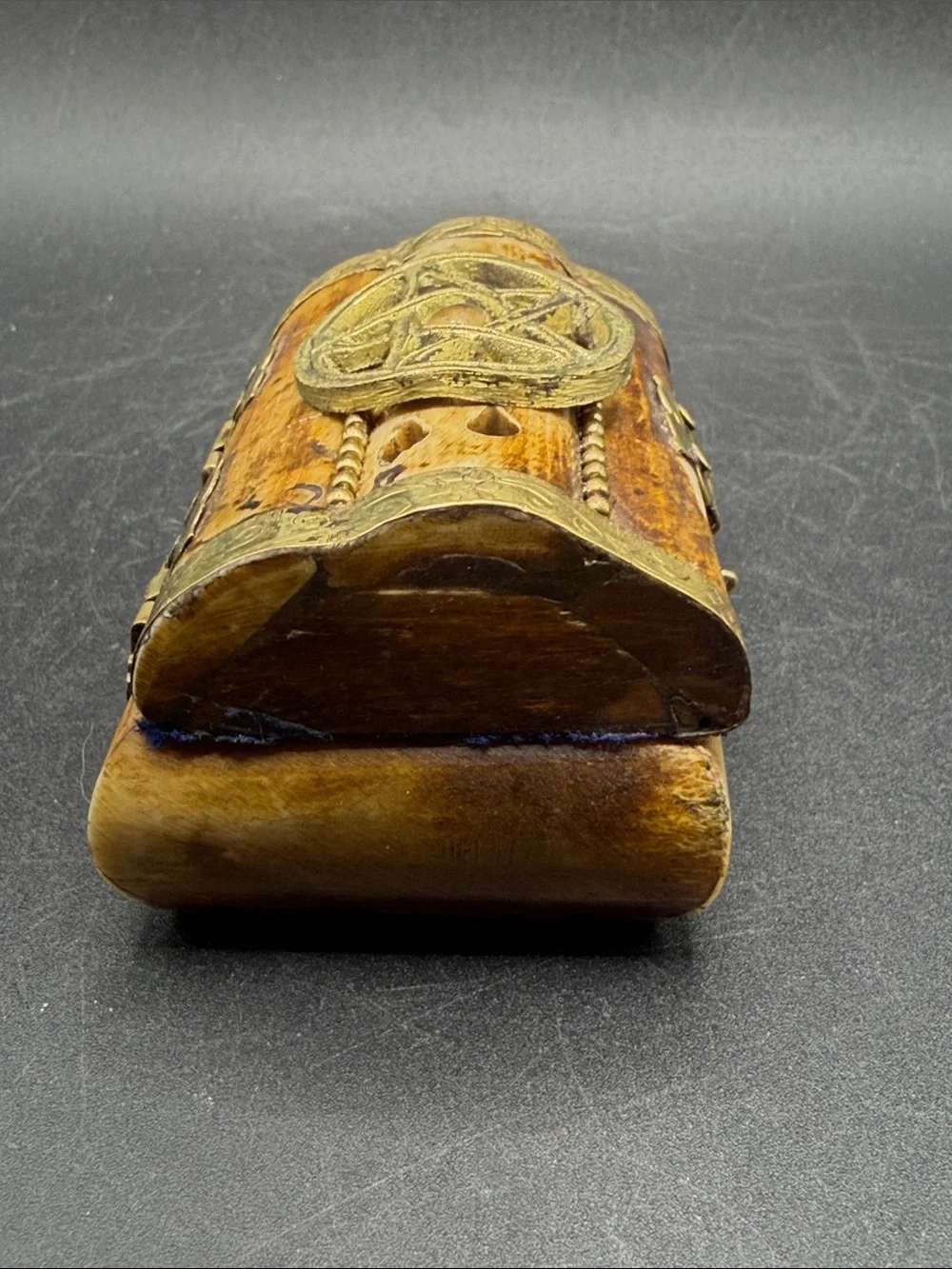 Vintage Bone & Brass Pentagram Star Trinket Treasure Box Hinged Jewelry Box